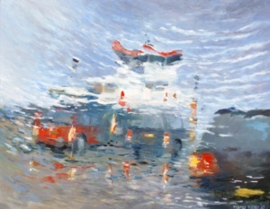 Olieverf schilderij door Marco Käller: Ameland boot van 16 uur 30