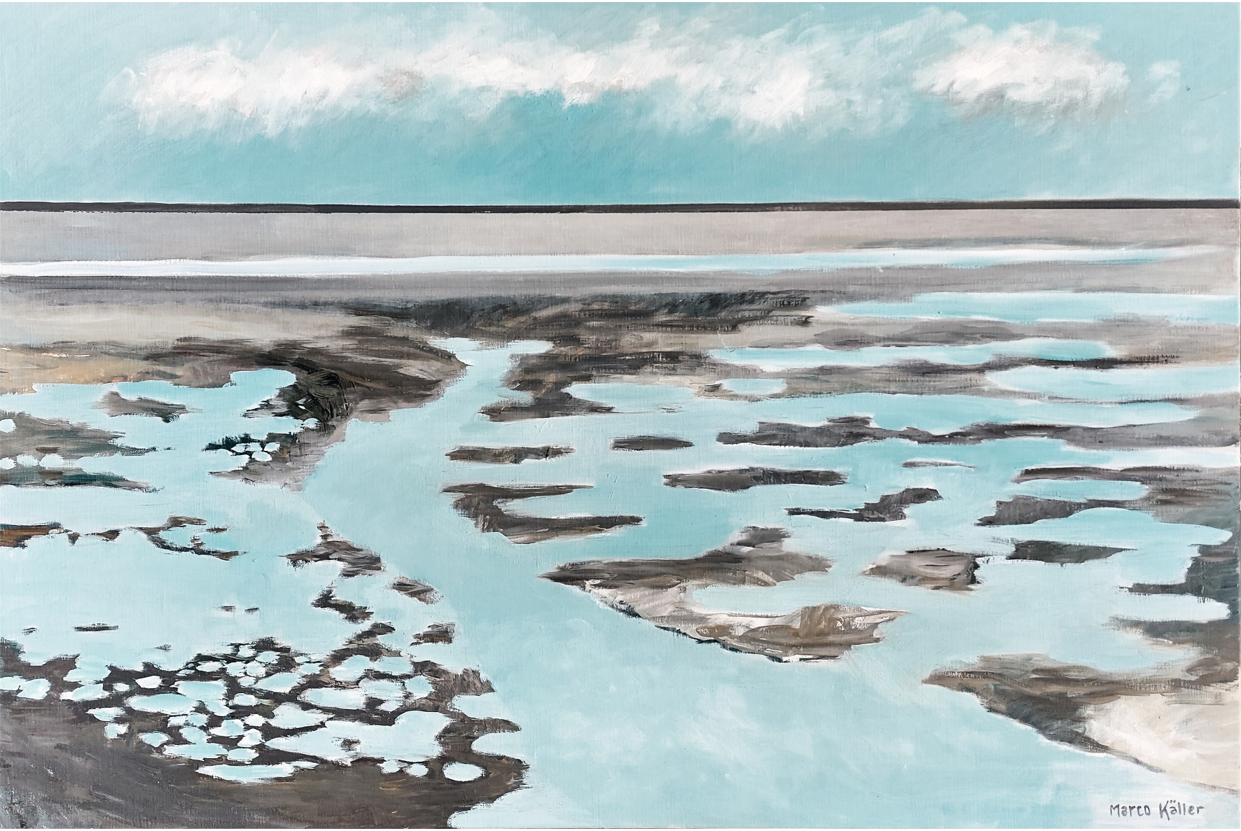 Olieverfschilderij van een leeg wad zonder mensen.